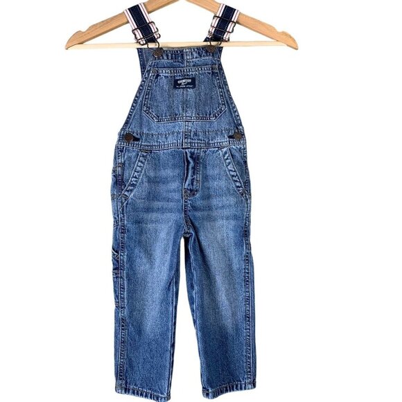 Oshkosh Overalls Size 2T Blue Denim Pockets Adjustable Straps Unisex Kids